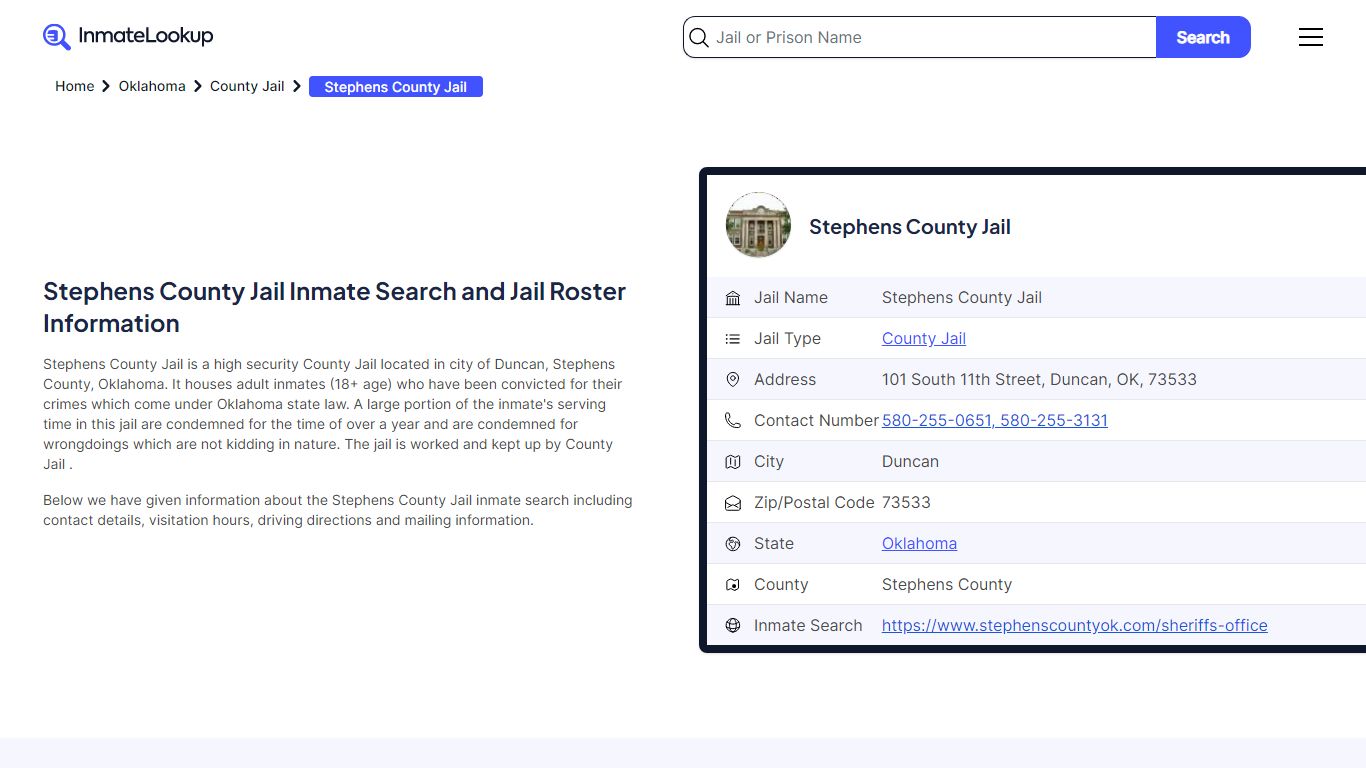 Stephens County Jail Inmate Search and Jail Roster Information