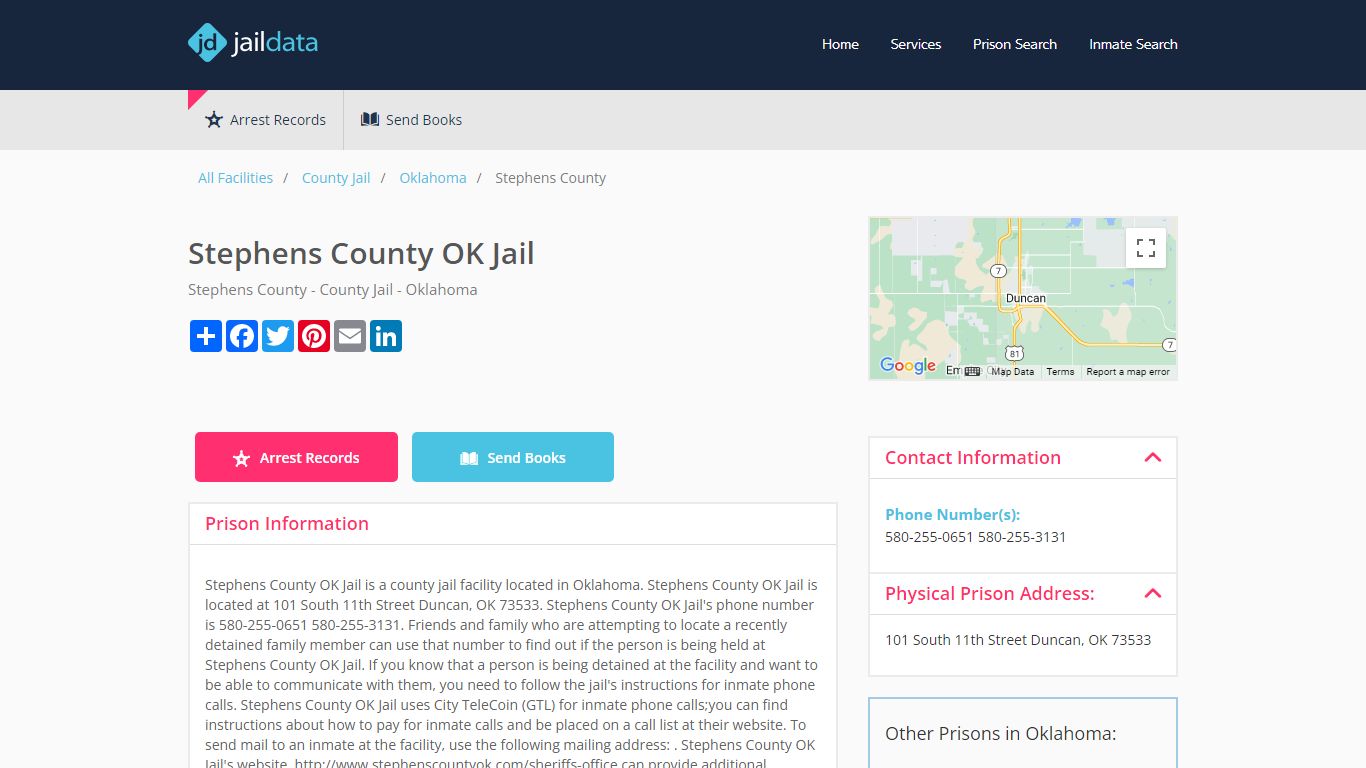 Stephens County OK Jail Inmate Search and Prisoner Info - South 11th ...